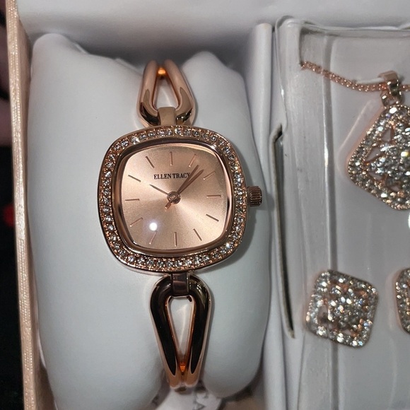 Rose Gold Stainless Steel Jewelry Set by Ellen Tracy - Picture 3 of 7